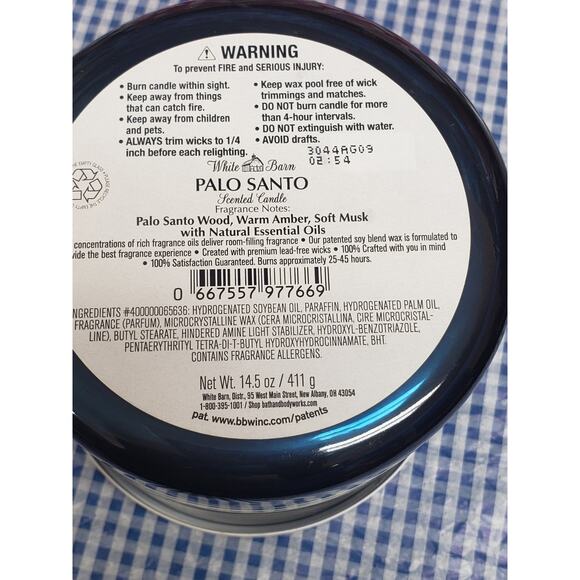 BBW Palo Santo Shiny Blue Glass Jar Large 3 Wick Candle Home Fragrance  Decor - Picture 2 of 2